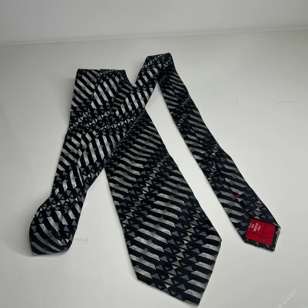 Christian Lacroix Black Gray Silver 100% Silk Tie - Made in Italy